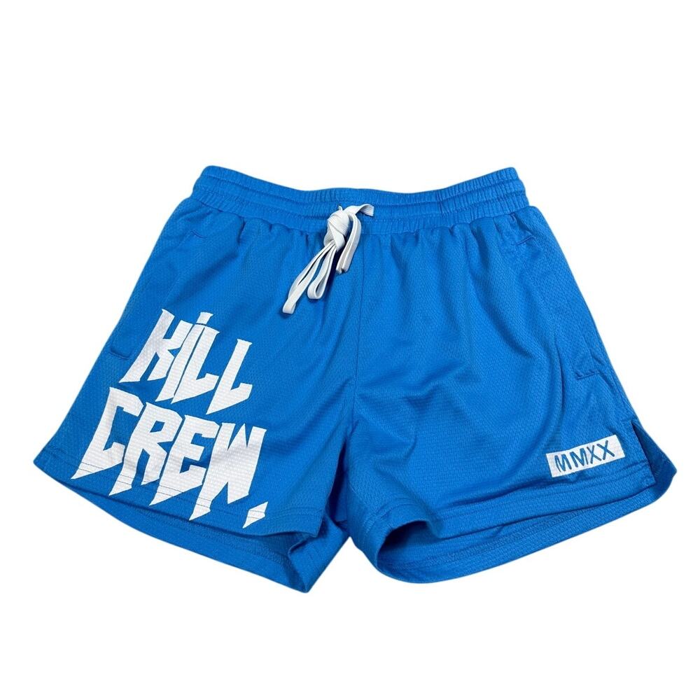 Kill Crew Unisex Size M Muay Thai Shorts Blue White Mid Thigh Cut